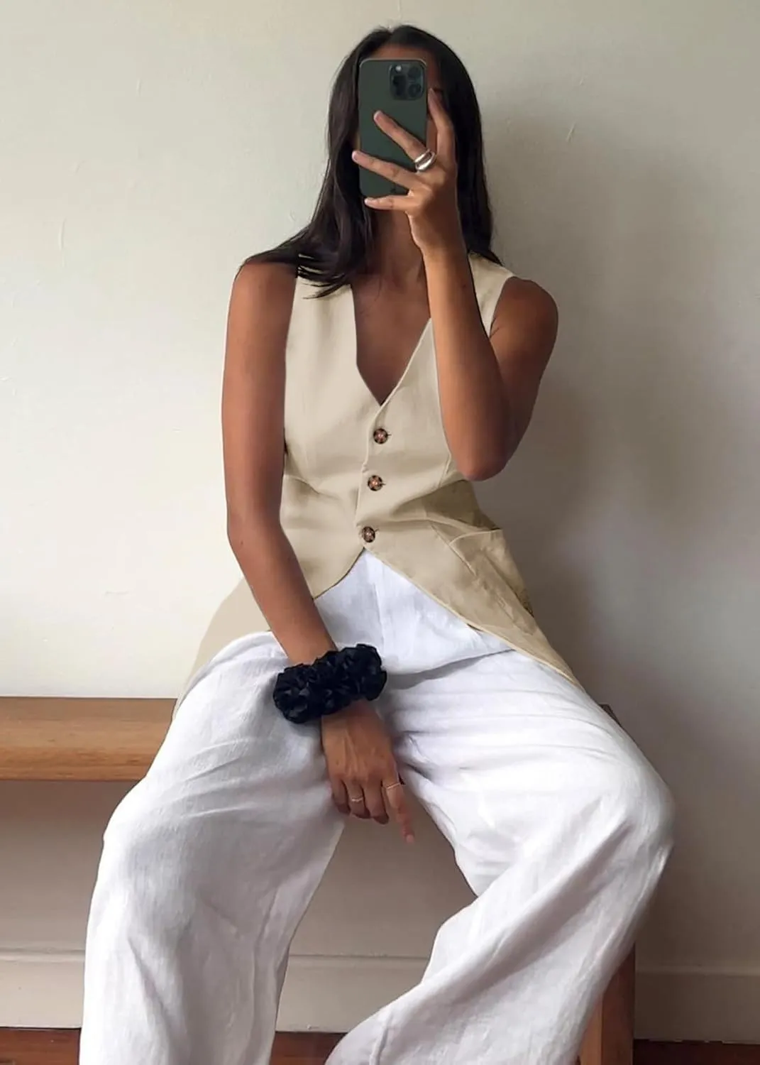 2025 Summer Women's Linen Vest Tops Lightweight Breathable Long Fashion V-Neck Fully-Lined Work Casual Vest Pockets