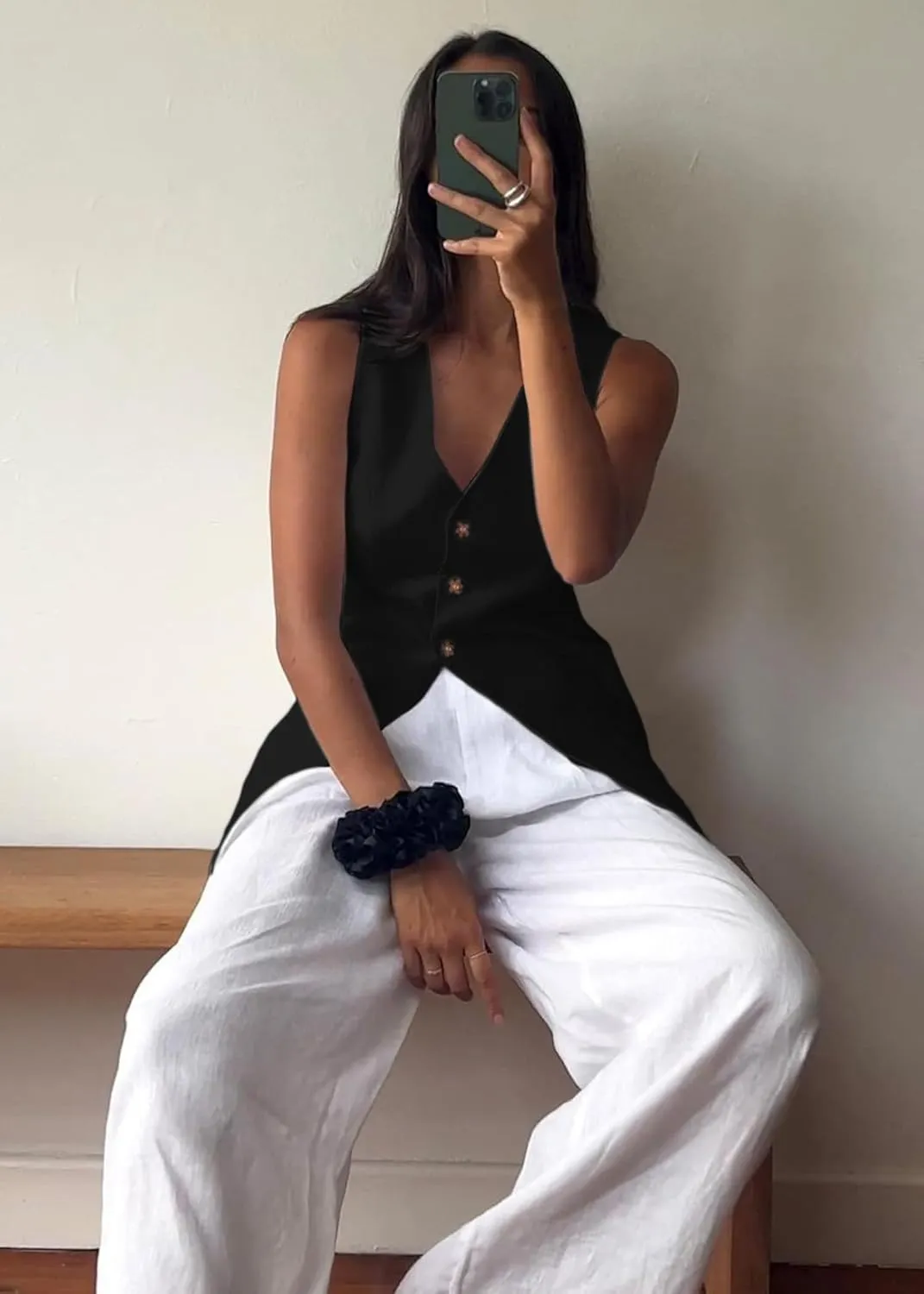 2025 Summer Women's Linen Vest Tops Lightweight Breathable Long Fashion V-Neck Fully-Lined Work Casual Vest Pockets