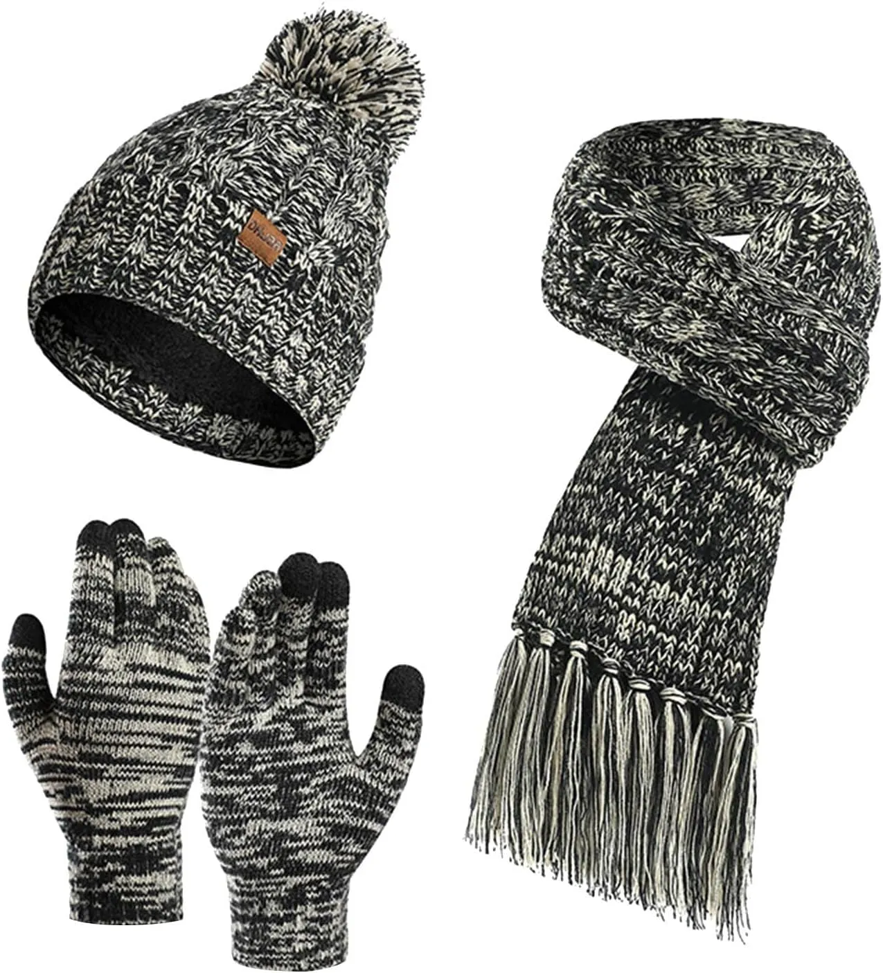3 Pieces Warmer Winter Slouchy Classic Beanie Knit Skull Hat Neck Scarf Touchscreen Gloves Warm Set for Men and Women