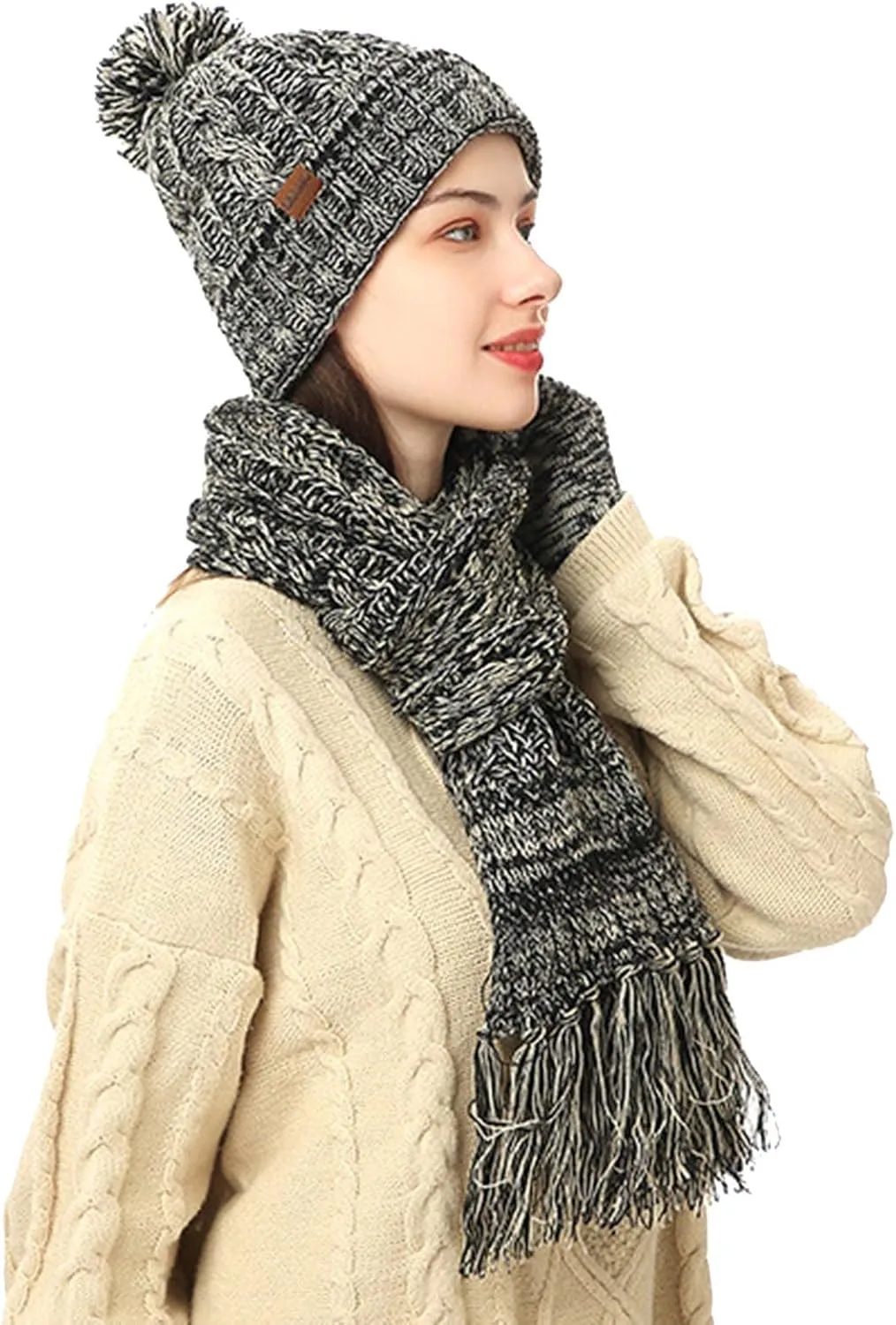 3 Pieces Warmer Winter Slouchy Classic Beanie Knit Skull Hat Neck Scarf Touchscreen Gloves Warm Set for Men and Women