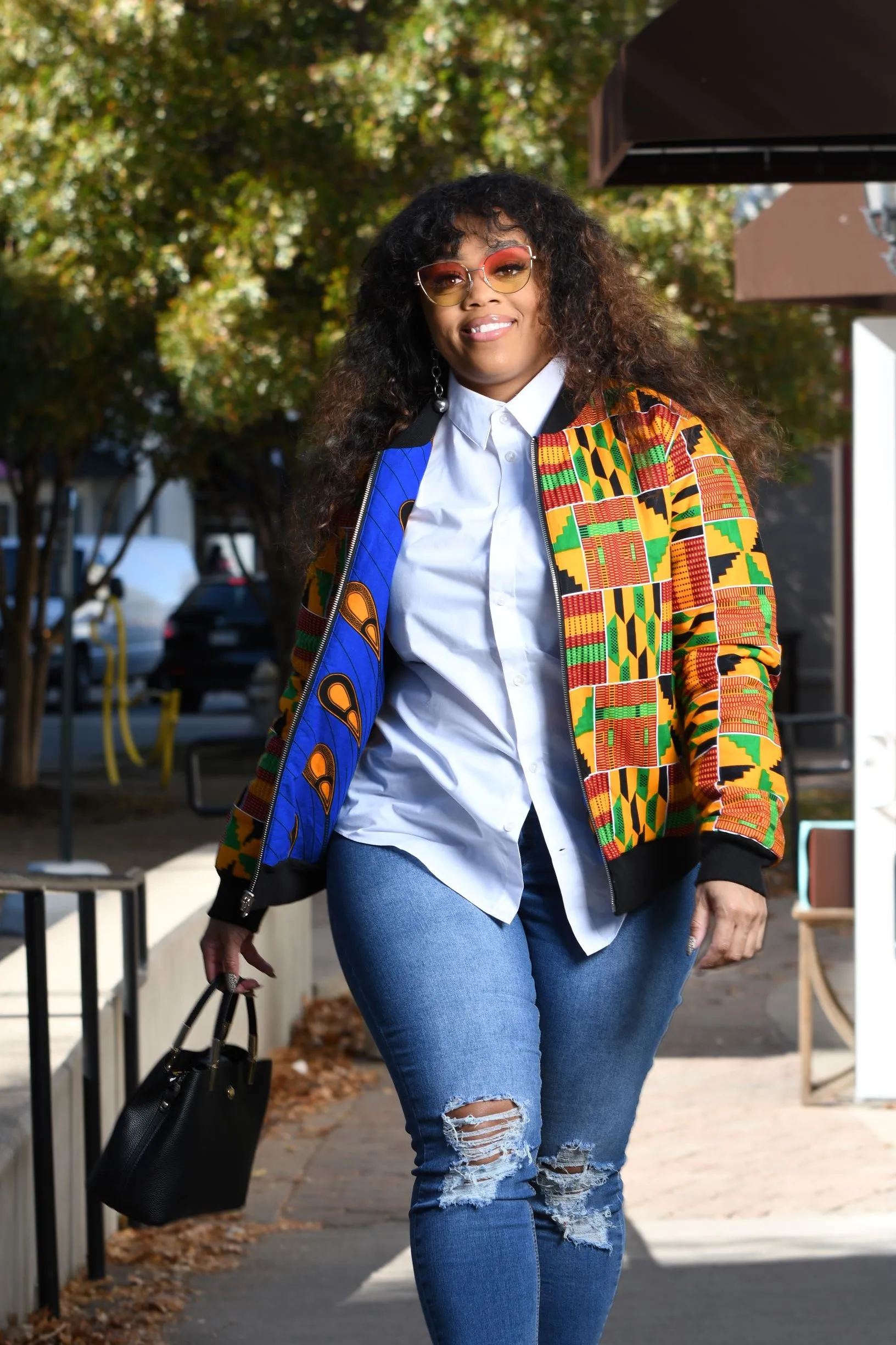 African Print Reversible Bomber Jacket -  Kente