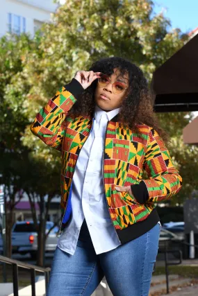 African Print Reversible Bomber Jacket -  Kente