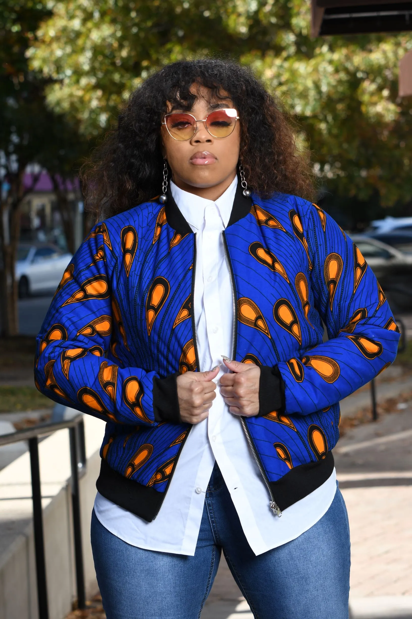 African Print Reversible Bomber Jacket -  Kente