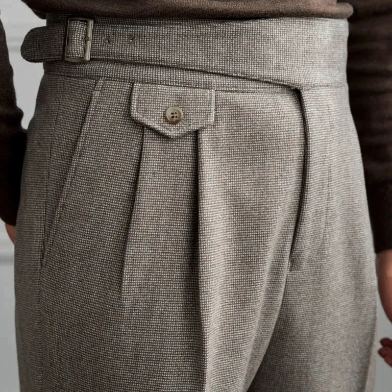 Aidase Autumn Winter Men's Warm Retro Straight Trouser Male Casual British High Waist Pants Office-trousers Dress Pant Trousers