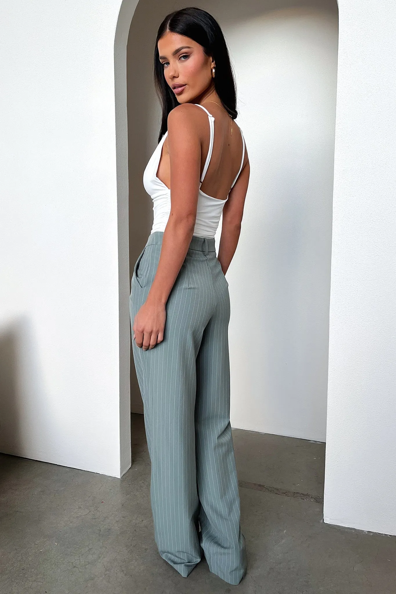 Alaric High Rise Pants - Grey Pinstripe