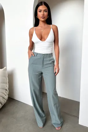 Alaric High Rise Pants - Grey Pinstripe