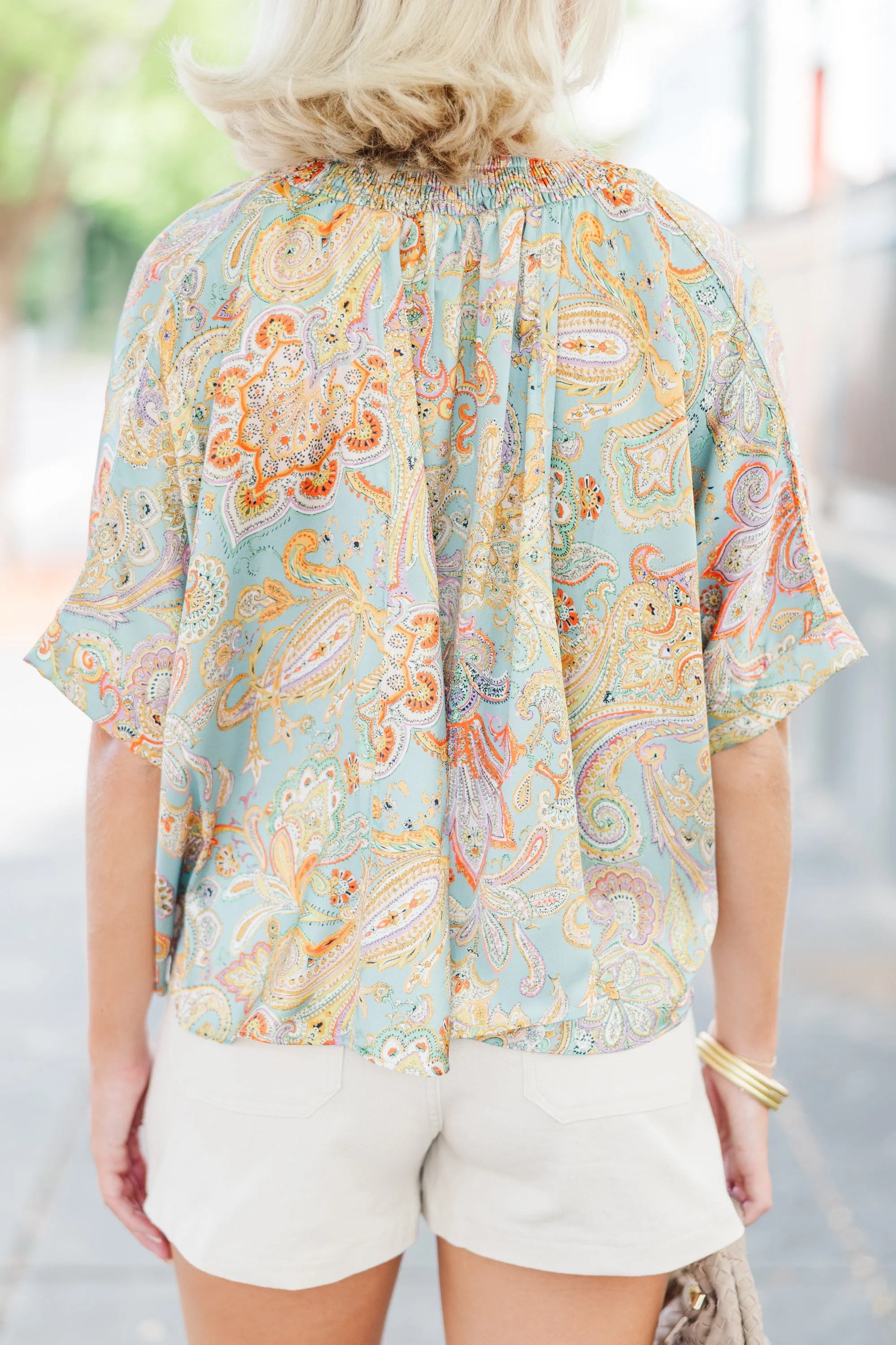 All Smiles Mint Green Paisley Blouse
