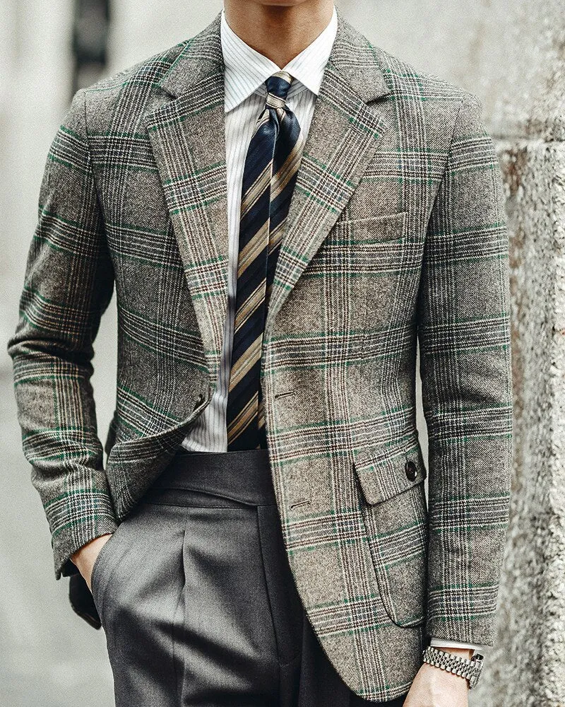 Americana Hombre Wool Blend Suit Mens Business Versatile Luxury Casual Chaqueta Hombre Formal Coat Fashion Tweed  Blazers Men