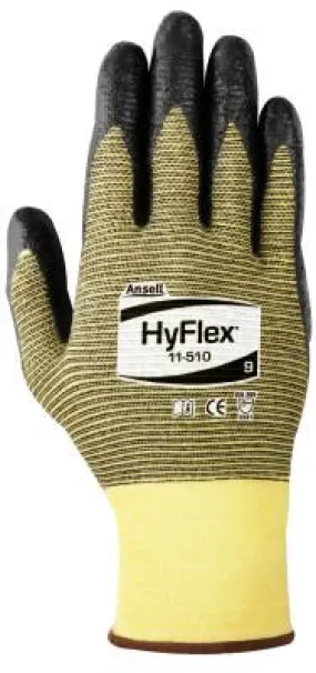 Ansell HyFlex Light Cut Protection Gloves, Size 6, Black, 11-510-6