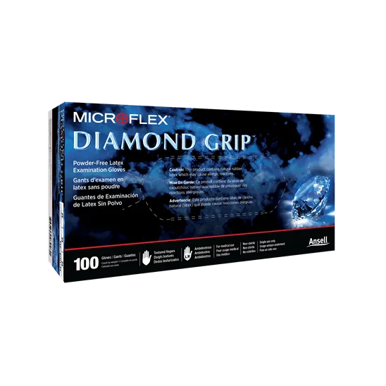 Ansell MicroFlex Diamond Grip Exam Gloves, Latex, Powder Free, Non Sterile