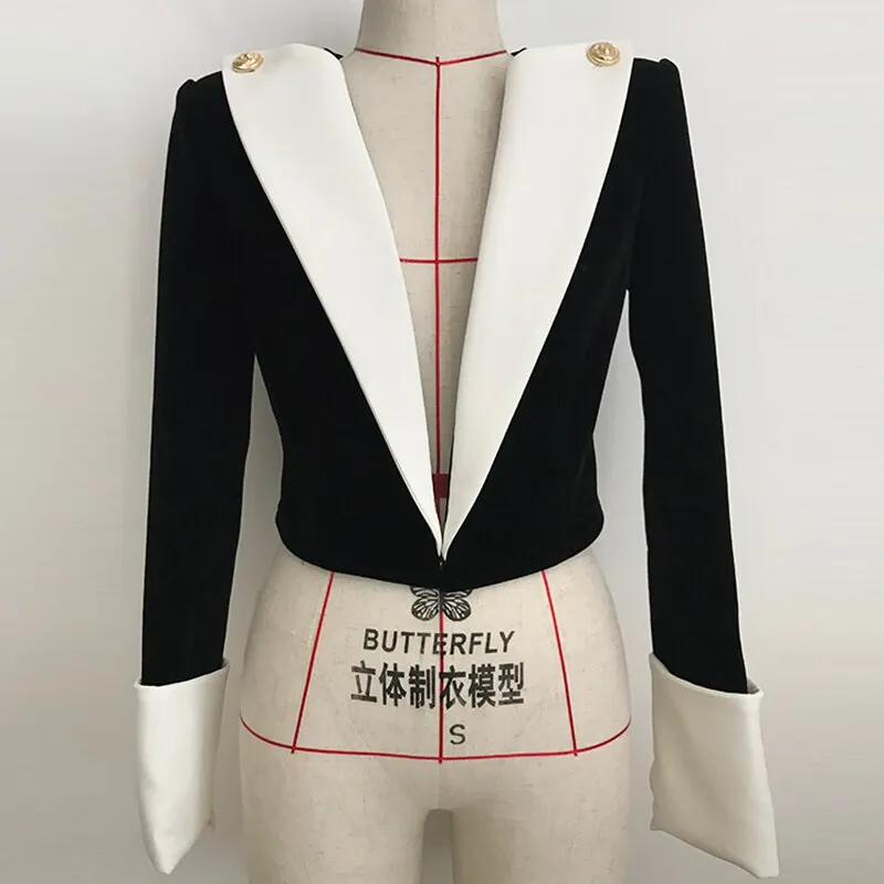 Big Collar Color Block Velvet Blazer