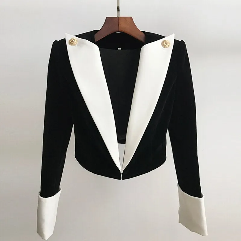 Big Collar Color Block Velvet Blazer