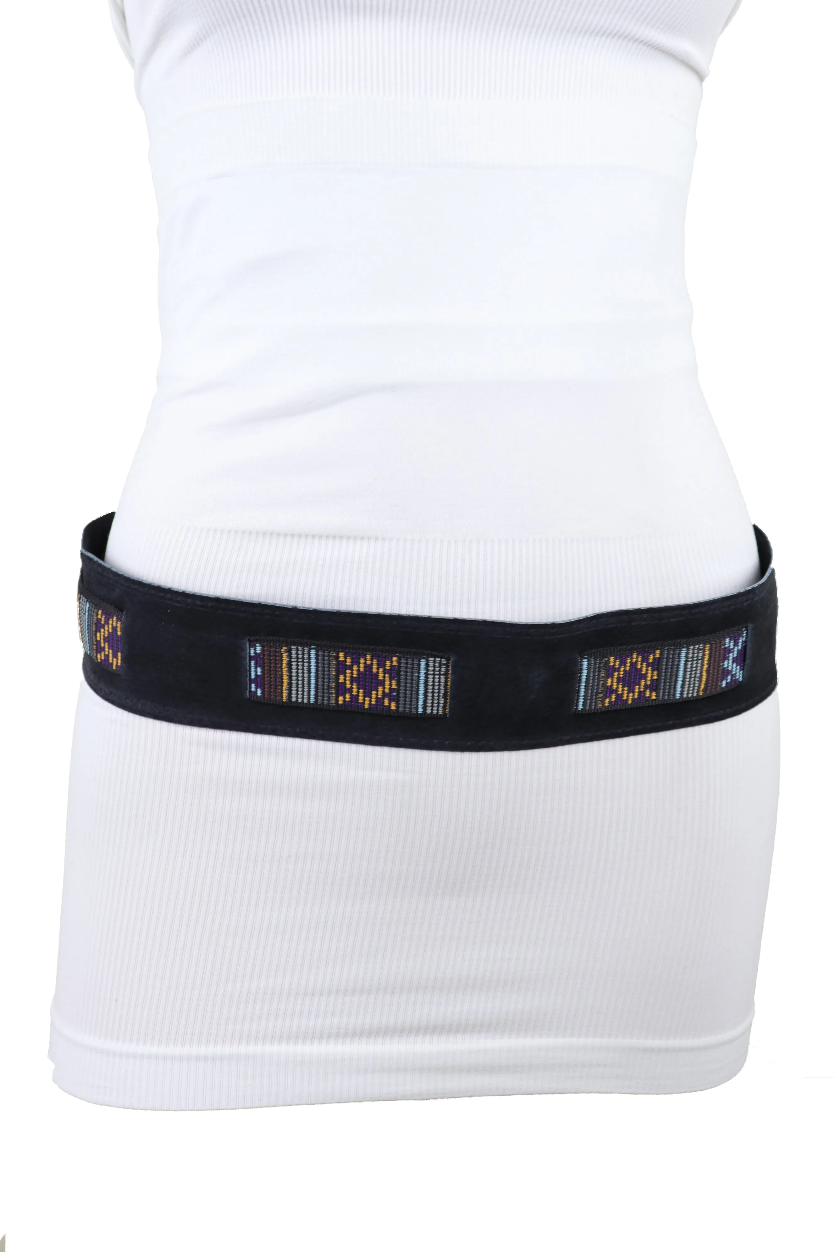 Black Fabric Wrap Around Ethnic Bohemian Fashion Tie Belt Hip Waist S M L