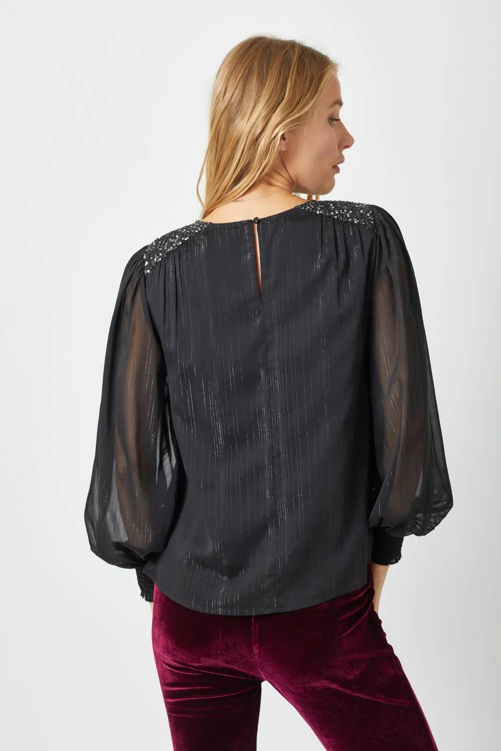 Black Flowy Glitter Chiffon Blouse