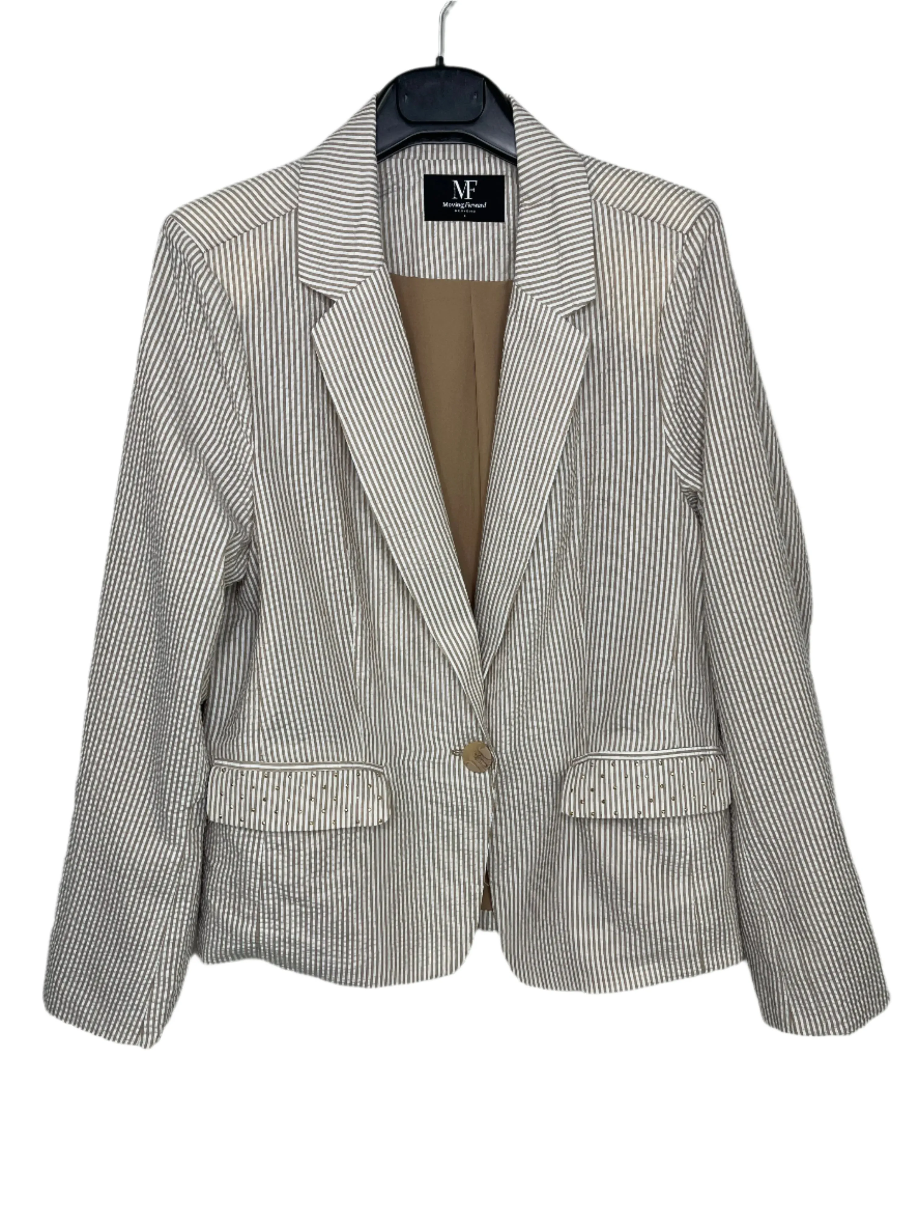 Blazer, Seersucker Tan, Gold Crystal Love w/ Waterfall Pockets