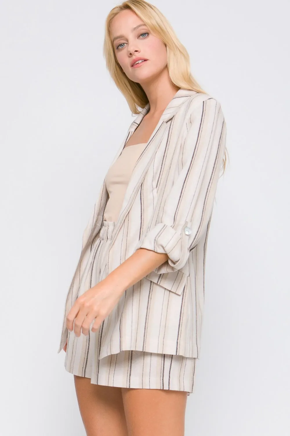 Blue Zone Planet |  Love Tree Linen Woven Striped Blazer
