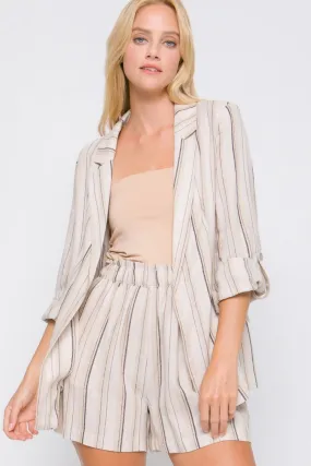 Blue Zone Planet |  Love Tree Linen Woven Striped Blazer