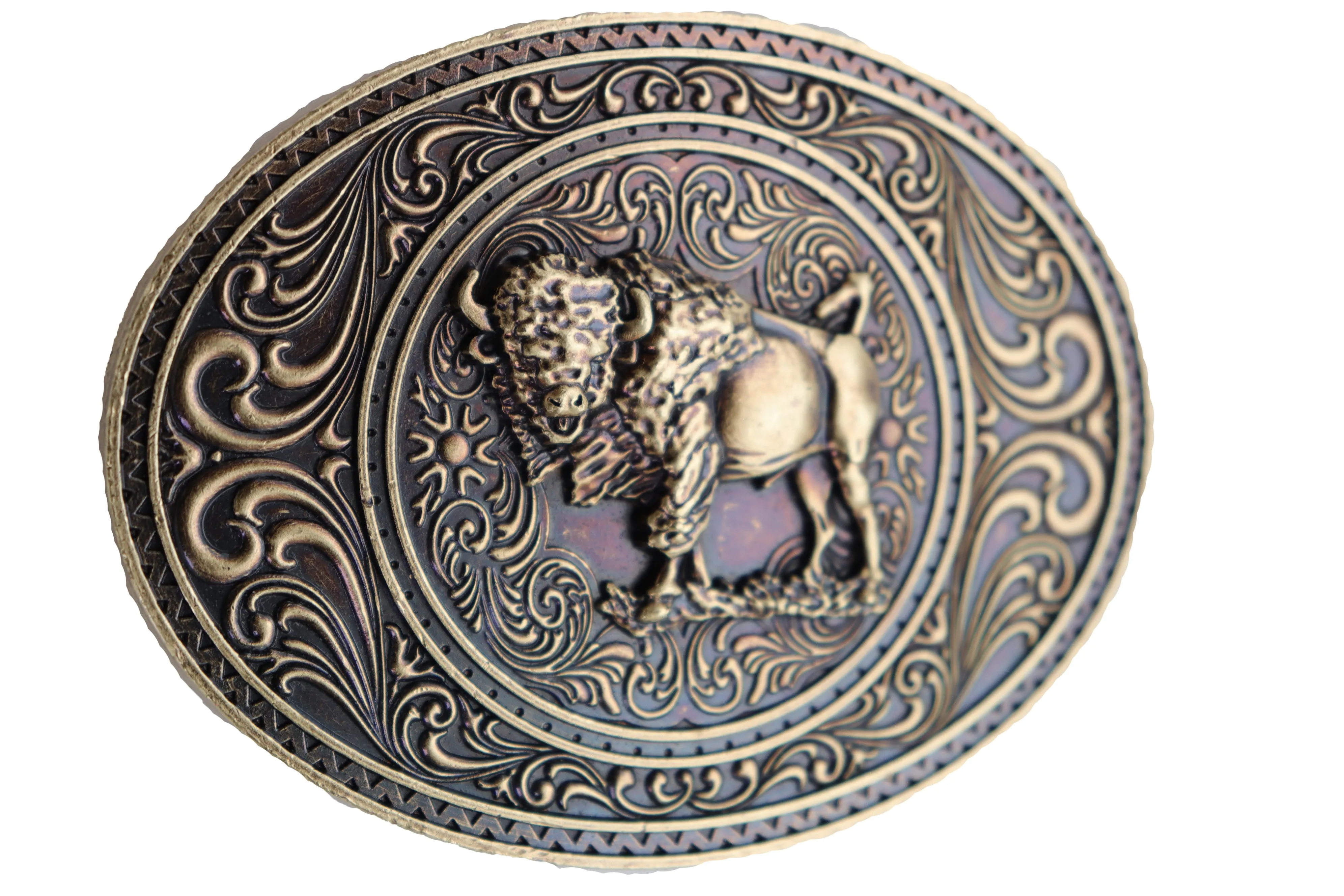 Buffalo Bison Oval Metal Western Belt Buckle