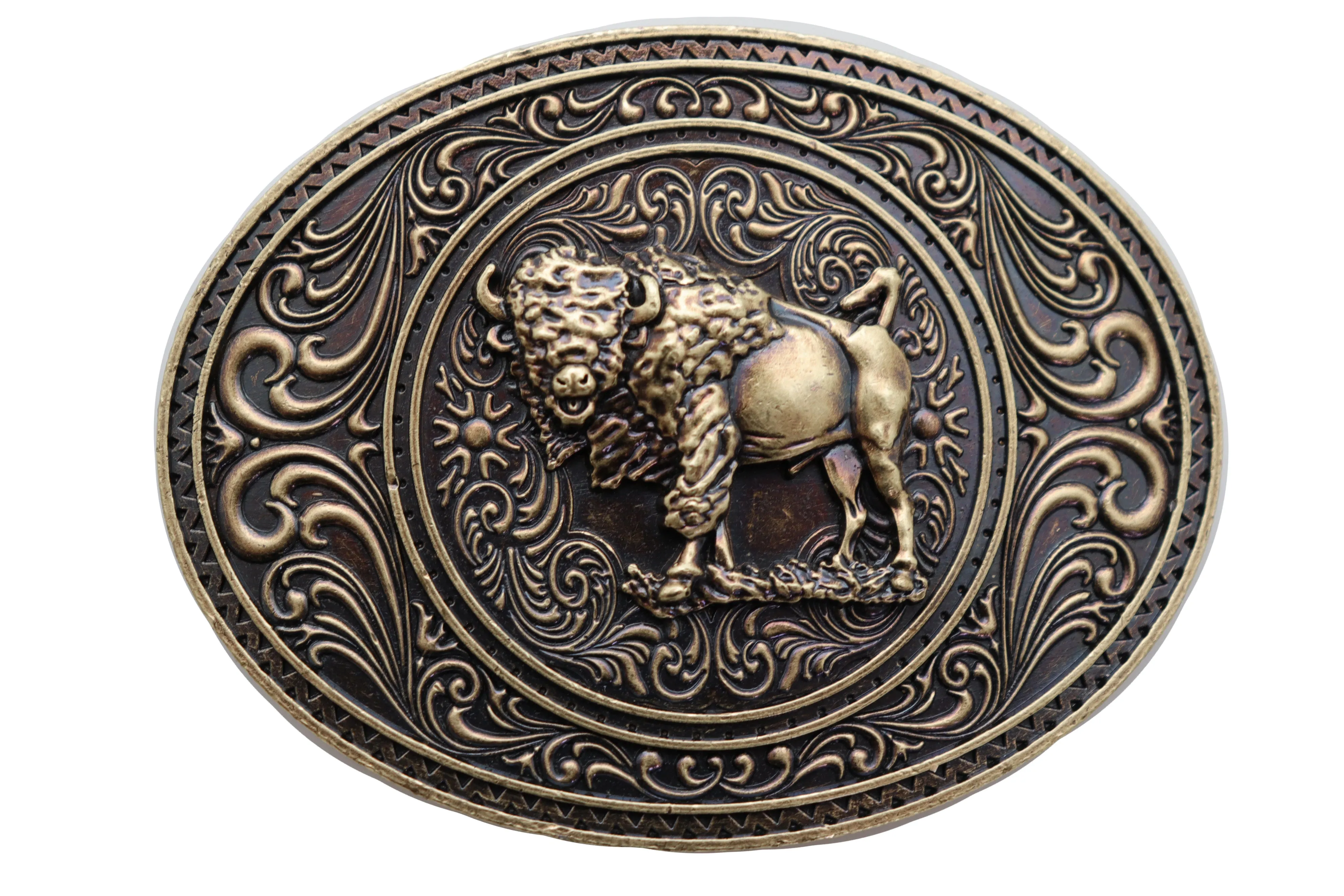 Buffalo Bison Oval Metal Western Belt Buckle