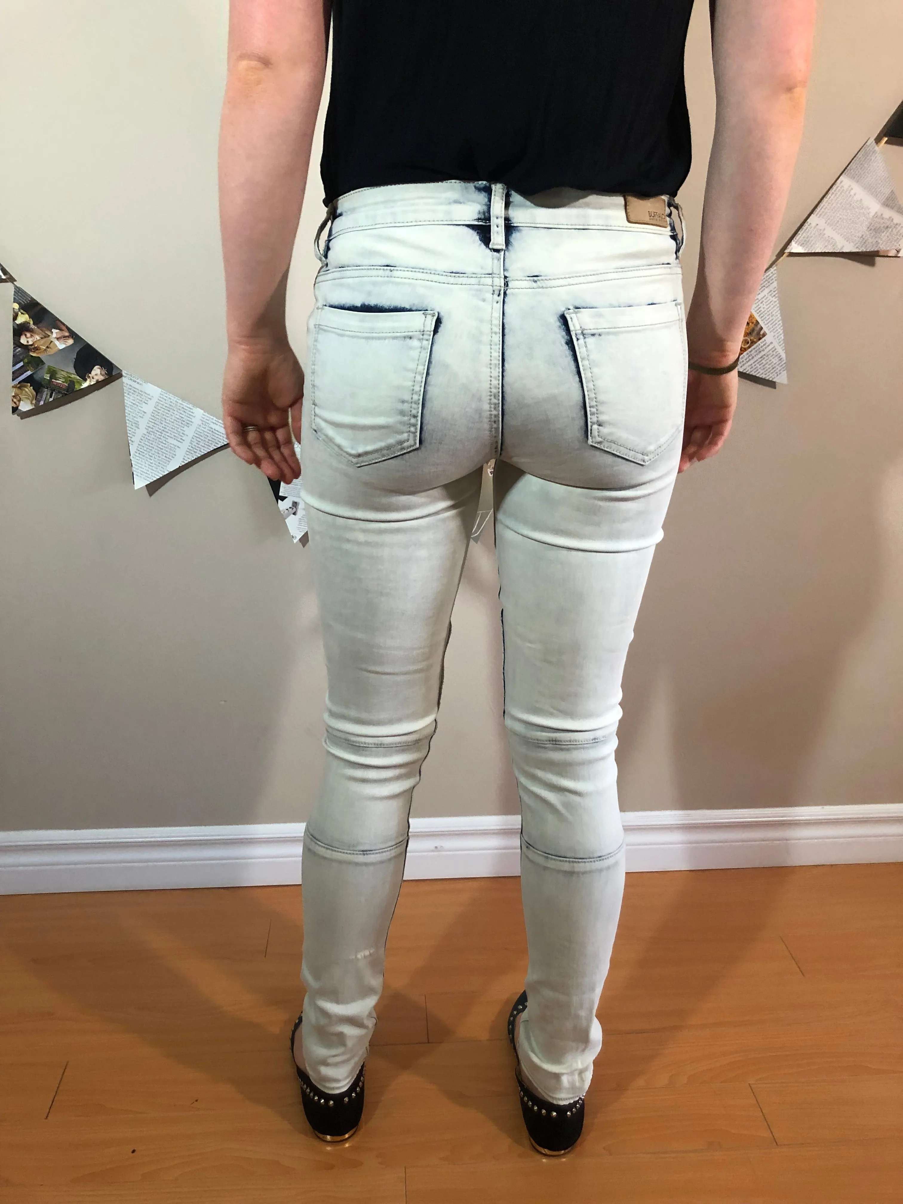Buffalo David Bitton Fresca Mid Rise Stretch Skinny Acid Wash Moto Jeans - Size 26