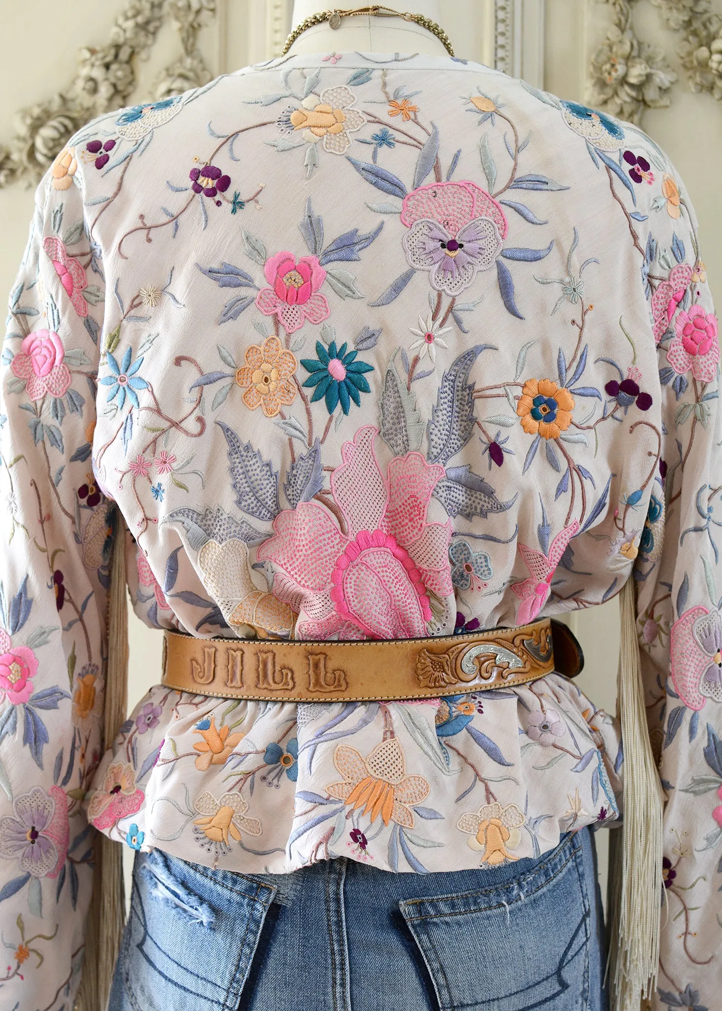 Callie Opulent Hand Embroidered Antique Silk Crepe Fringe Jacket