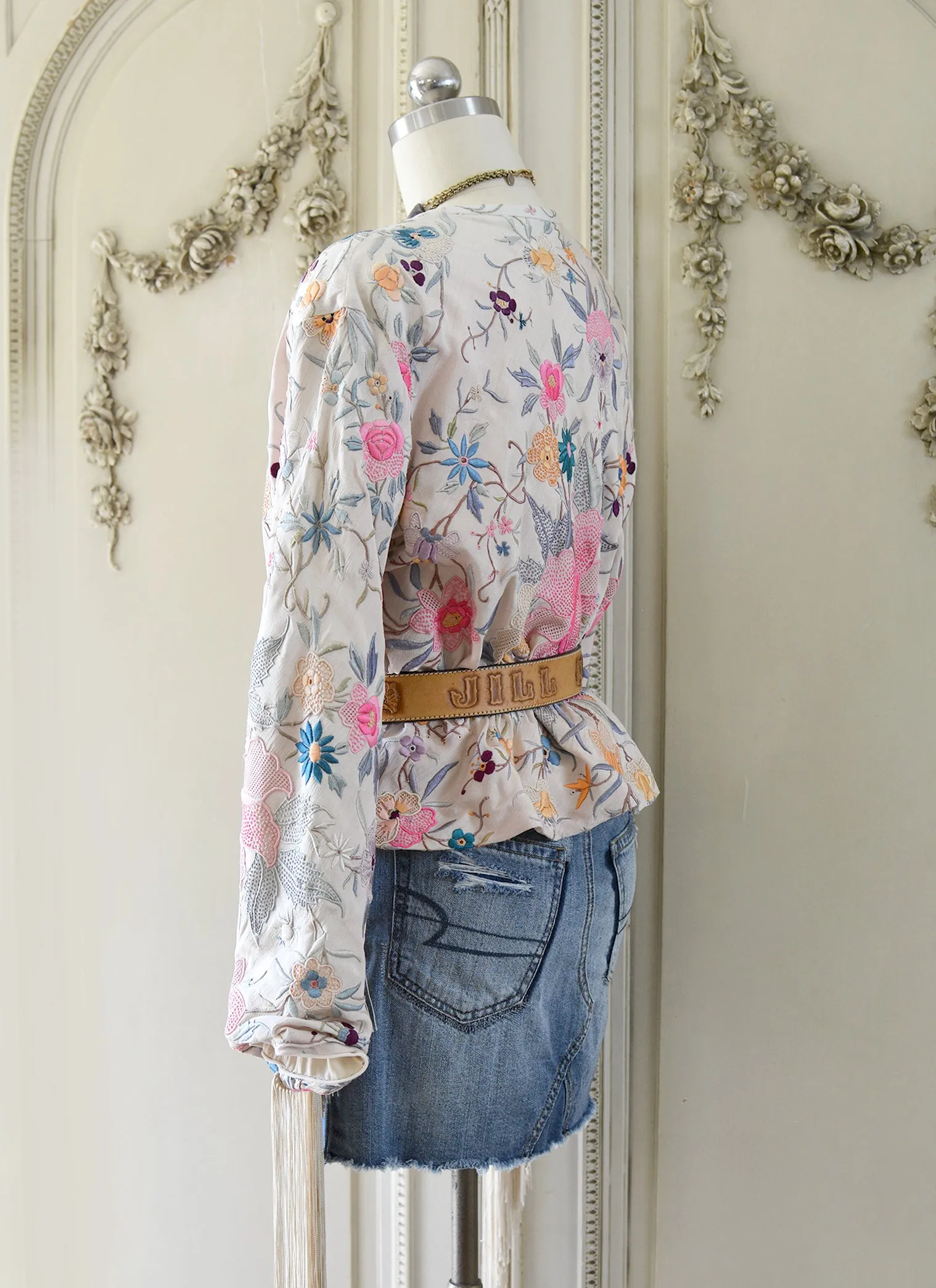 Callie Opulent Hand Embroidered Antique Silk Crepe Fringe Jacket