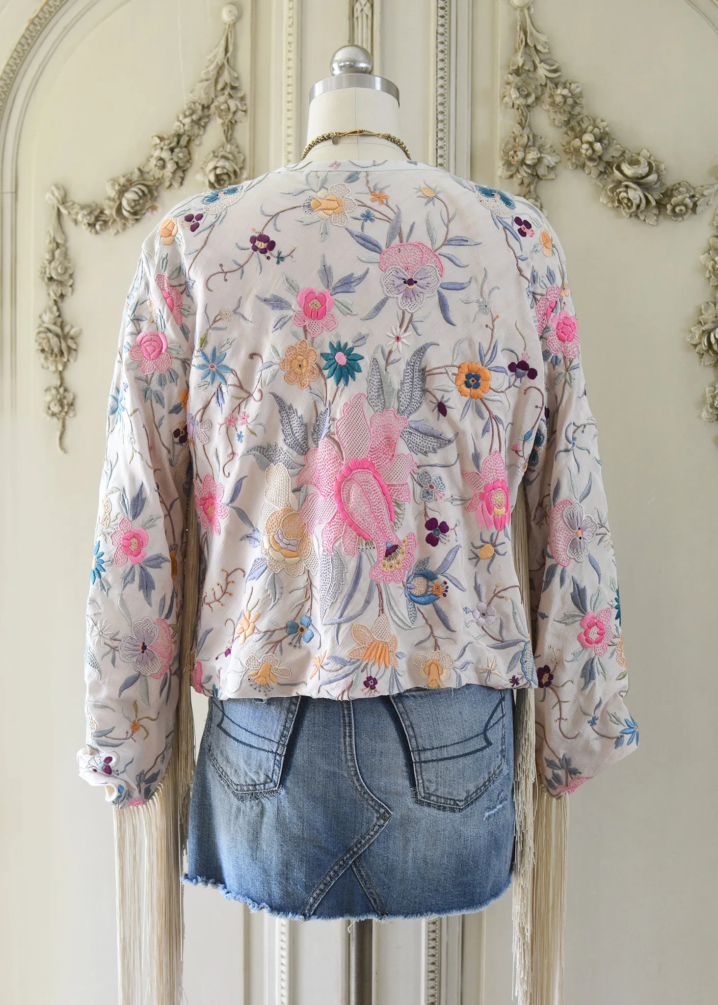 Callie Opulent Hand Embroidered Antique Silk Crepe Fringe Jacket
