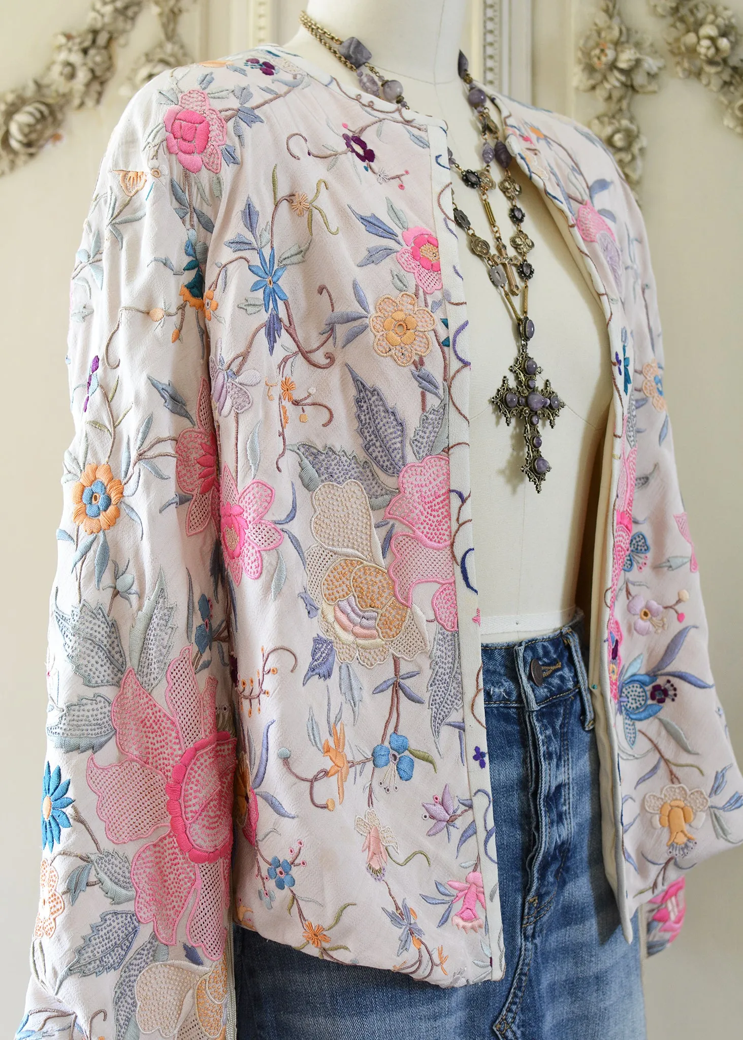 Callie Opulent Hand Embroidered Antique Silk Crepe Fringe Jacket