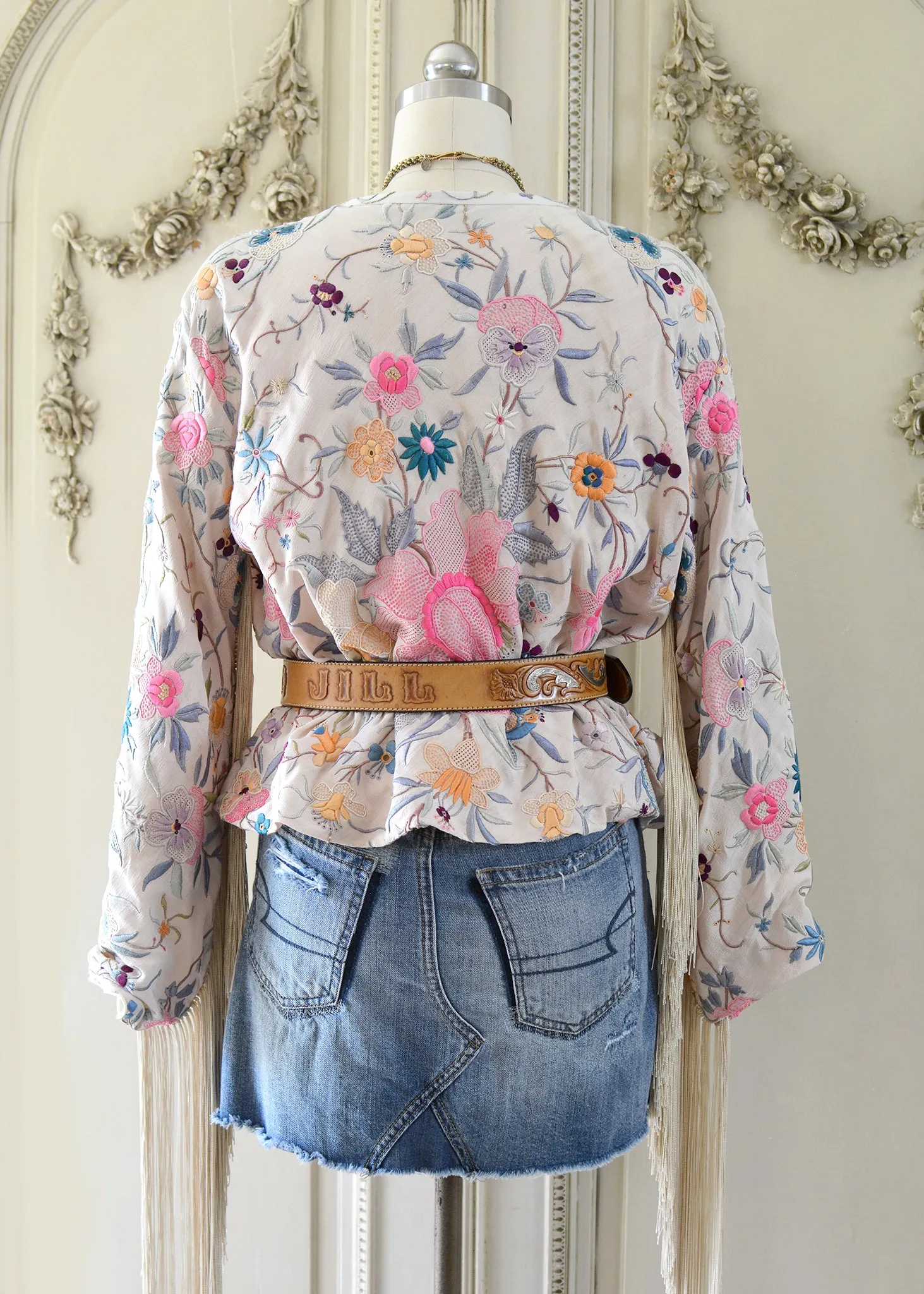 Callie Opulent Hand Embroidered Antique Silk Crepe Fringe Jacket