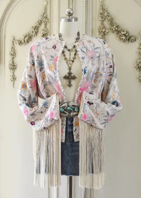 Callie Opulent Hand Embroidered Antique Silk Crepe Fringe Jacket