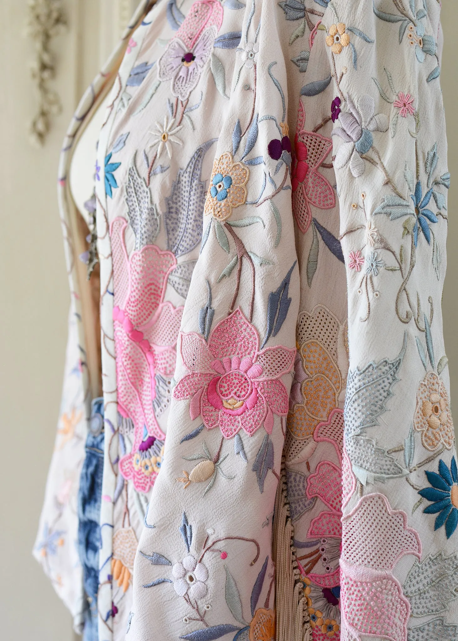Callie Opulent Hand Embroidered Antique Silk Crepe Fringe Jacket