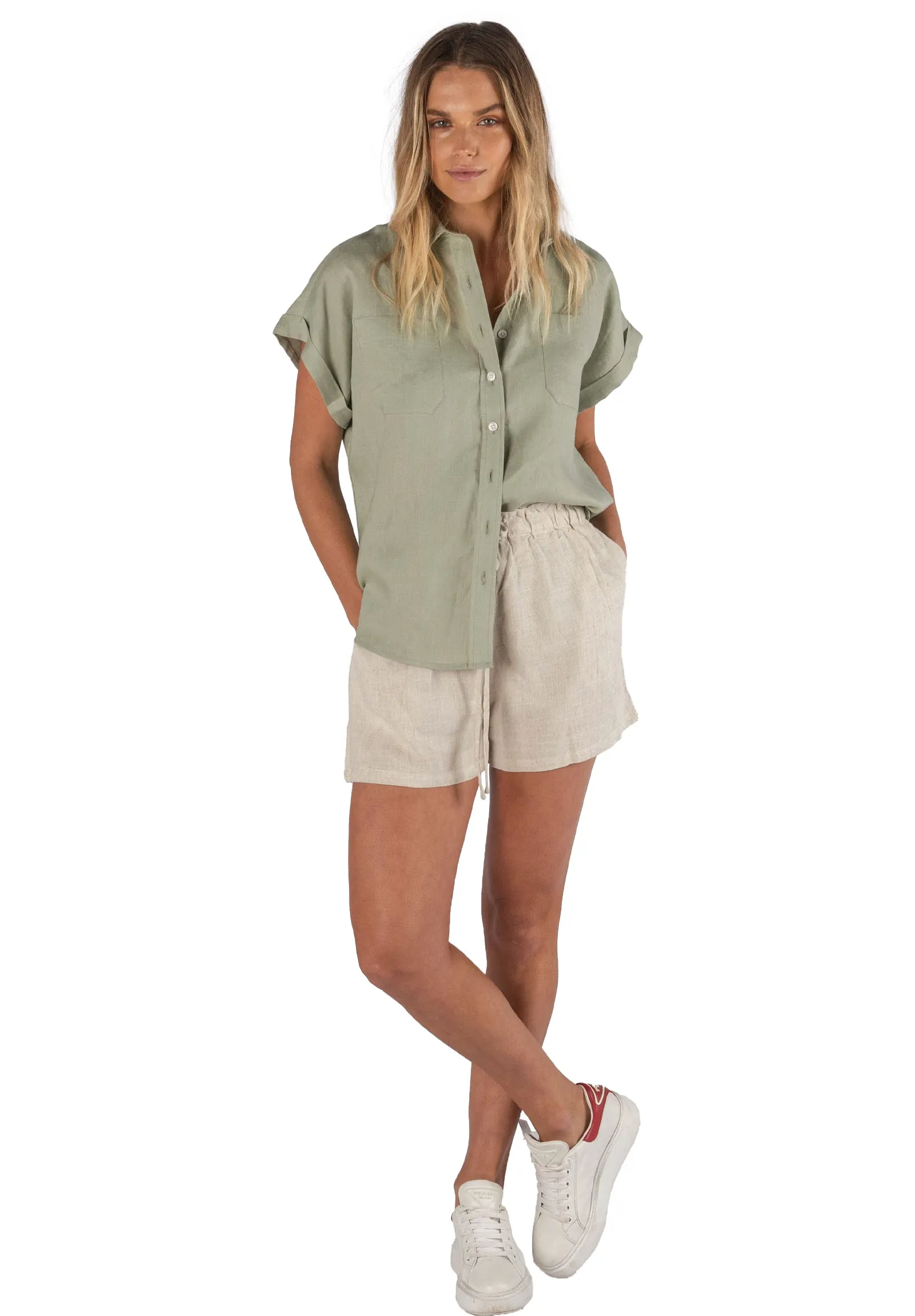 Capri Sage Green SS Linen Shirt