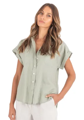 Capri Sage Green SS Linen Shirt