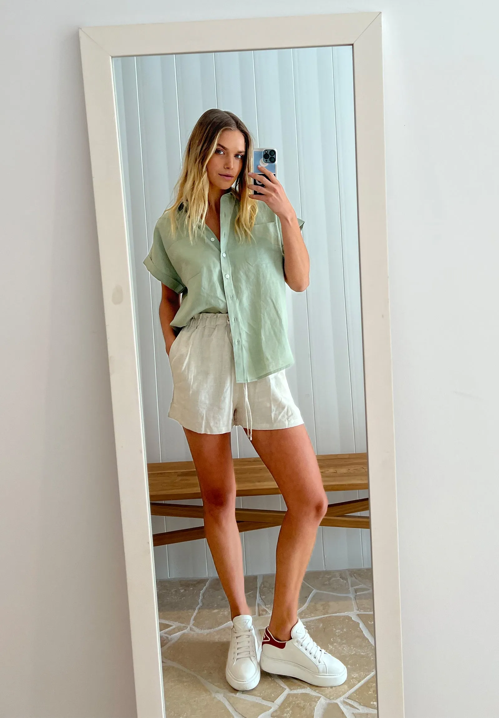 Capri Sage Green SS Linen Shirt