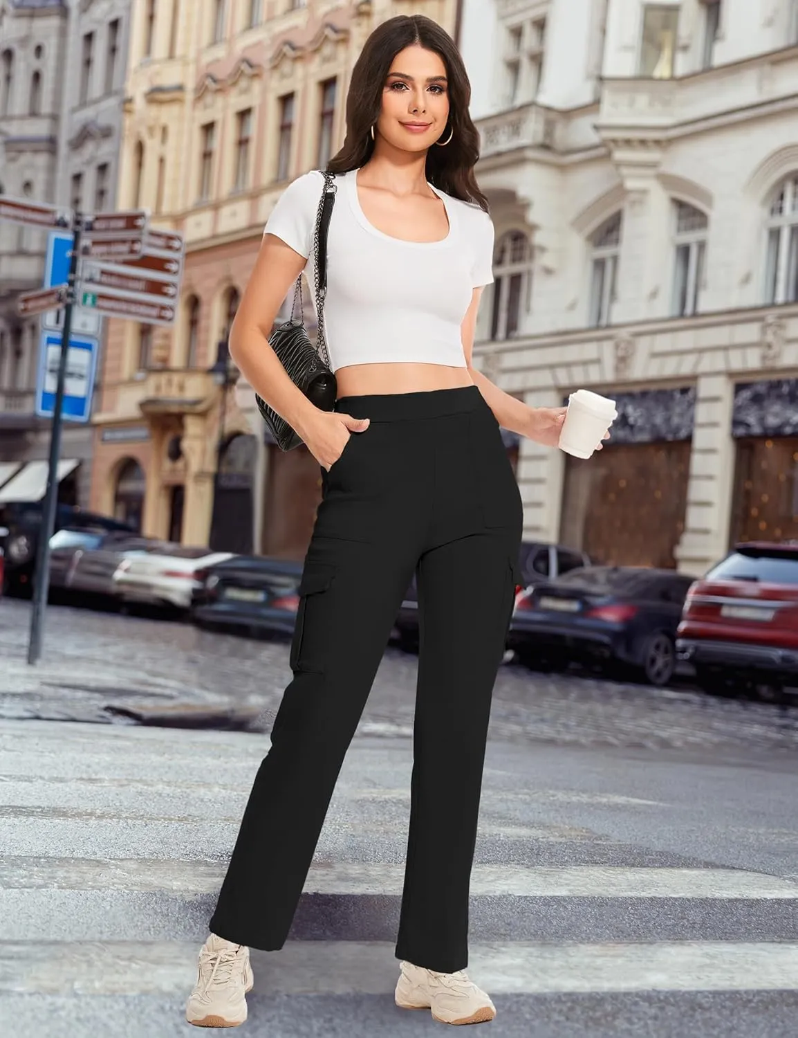 Cargo Pants for Women High Waisted Stretchy Pull On Pants with Pockets