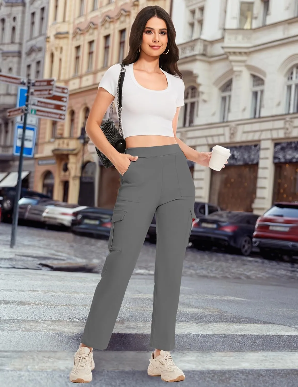 Cargo Pants for Women High Waisted Stretchy Pull On Pants with Pockets