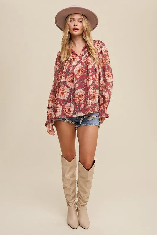 Casey Long Sleeve Floral Print Top Magenta