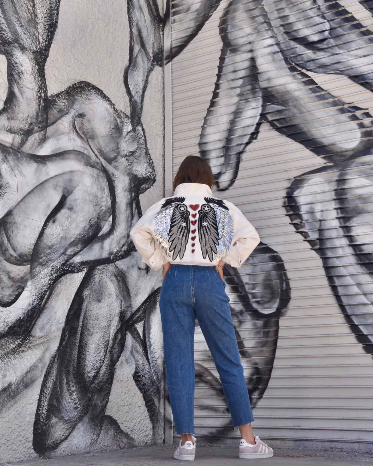 Chakras white cropped Denim Jacket oversized short fit
