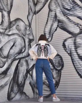 Chakras white cropped Denim Jacket oversized short fit