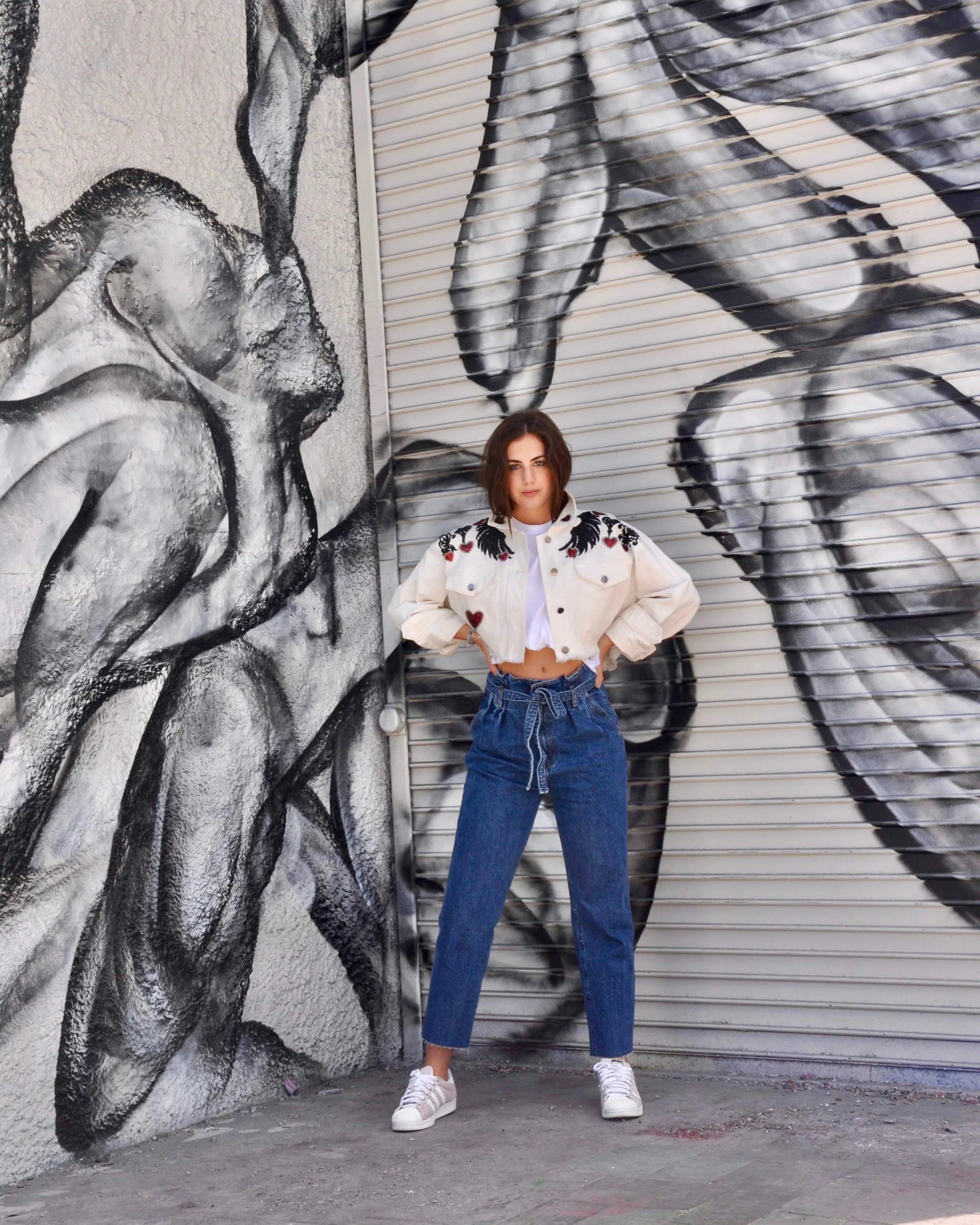 Chakras white cropped Denim Jacket oversized short fit