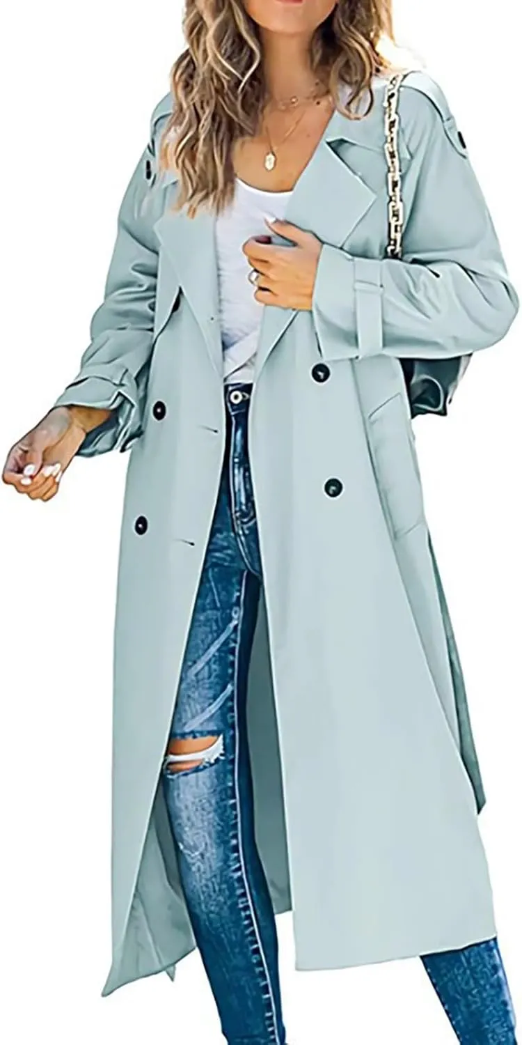 Classic Lapel Overcoat with Belt Midi Length Overcoat Overcoat Outerwear with Belt Pea Coats for Women Light Weight