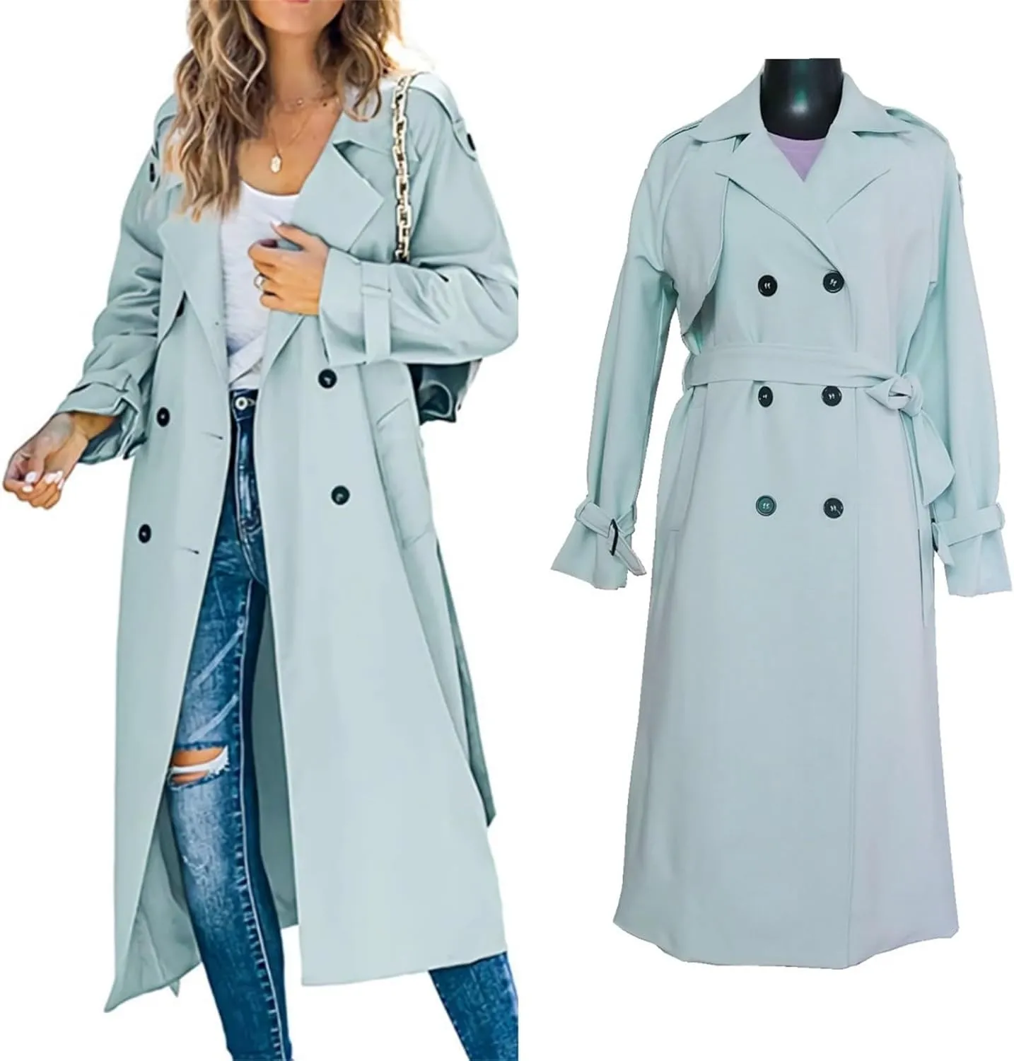 Classic Lapel Overcoat with Belt Midi Length Overcoat Overcoat Outerwear with Belt Pea Coats for Women Light Weight