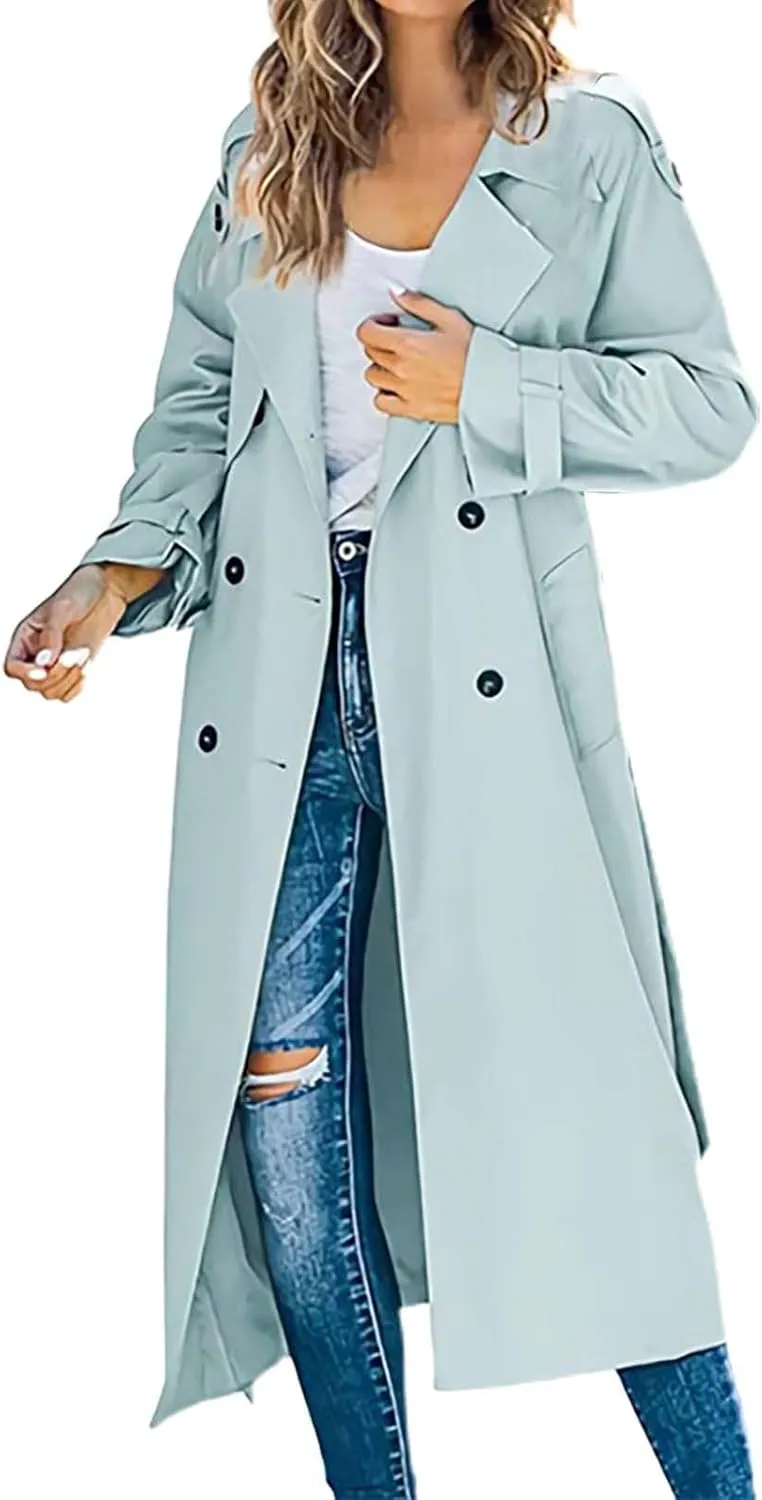 Classic Lapel Overcoat with Belt Midi Length Overcoat Overcoat Outerwear with Belt Pea Coats for Women Light Weight