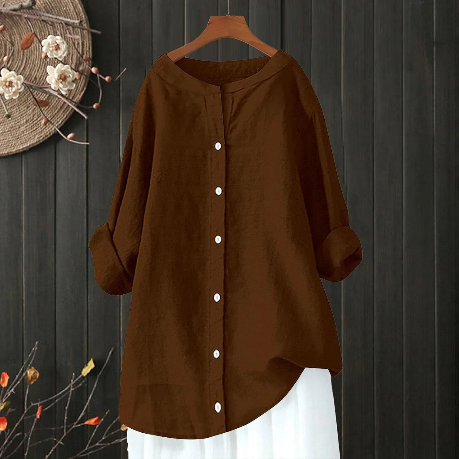 Cotton Line Shirts for Women Long Sleeve Lapel Button Down Tops Summer Loose Causal Sun Shirts Light Workout Outfits