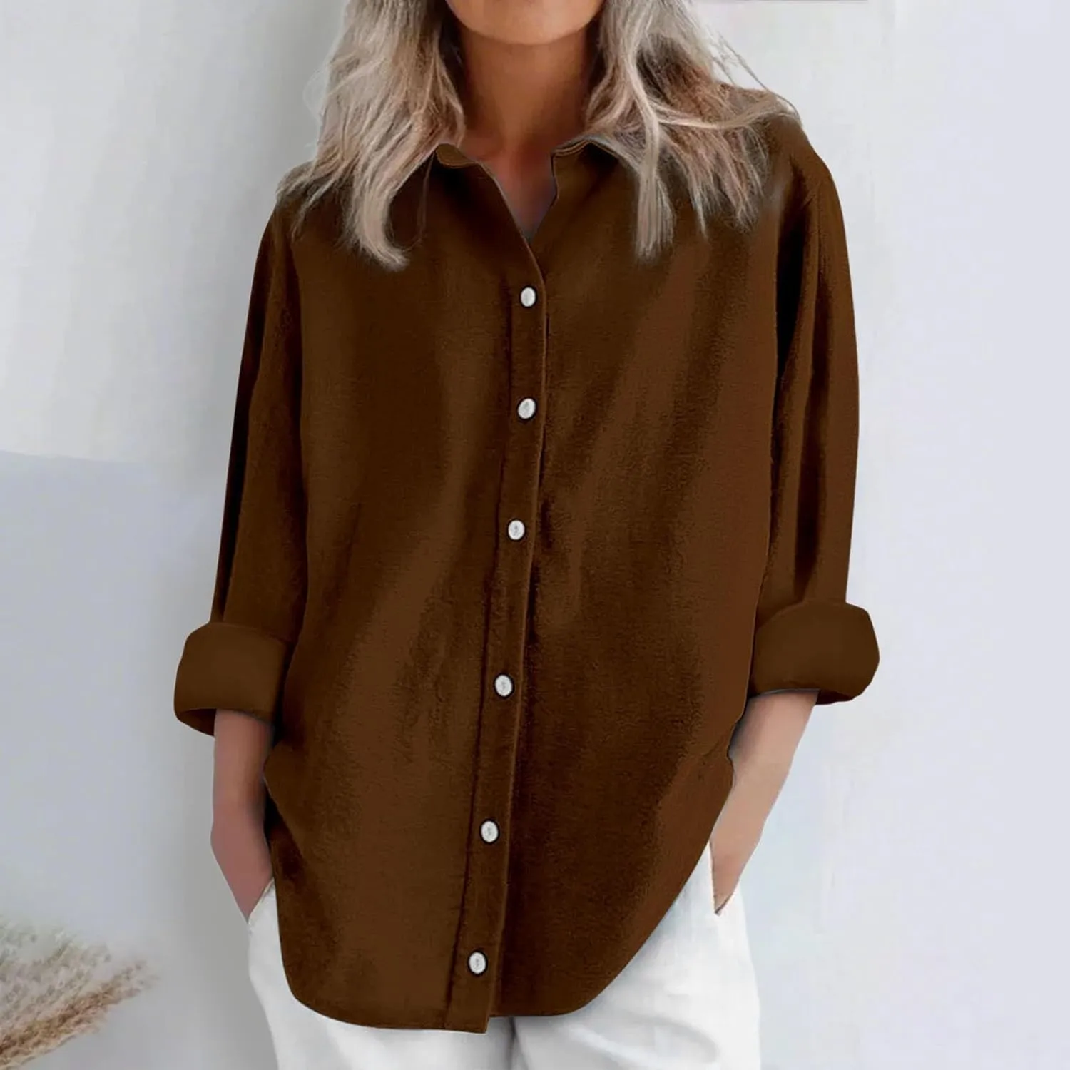 Cotton Line Shirts for Women Long Sleeve Lapel Button Down Tops Summer Loose Causal Sun Shirts Light Workout Outfits