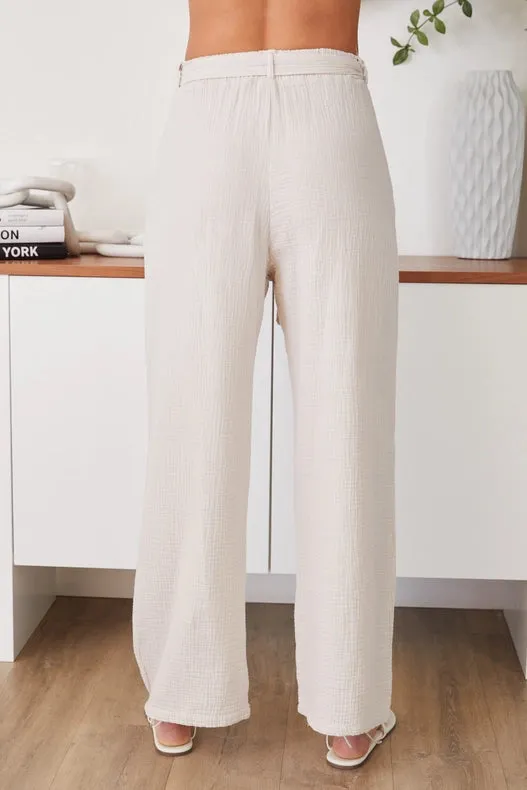 Crinkle Gauze Pant with Tie Belt