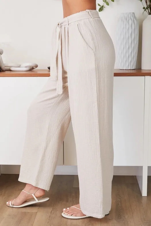 Crinkle Gauze Pant with Tie Belt