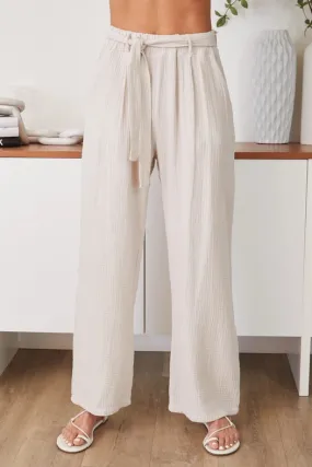 Crinkle Gauze Pant with Tie Belt