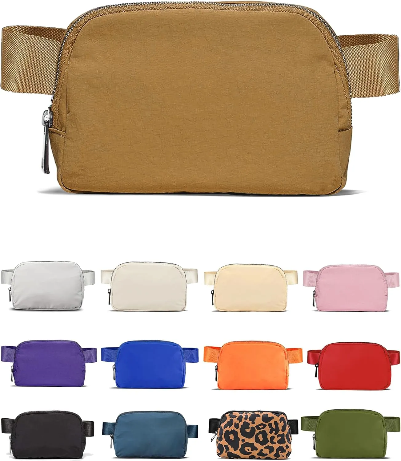 Cross Body Fanny Packs for Women Men Fashion Waist Bag Pouch Nylon Small Travel Crossbody Bags Mini Purse Everywhere Belt Bag Bum Bag with Adjustable Strap for Workout Running Hiking Caramel