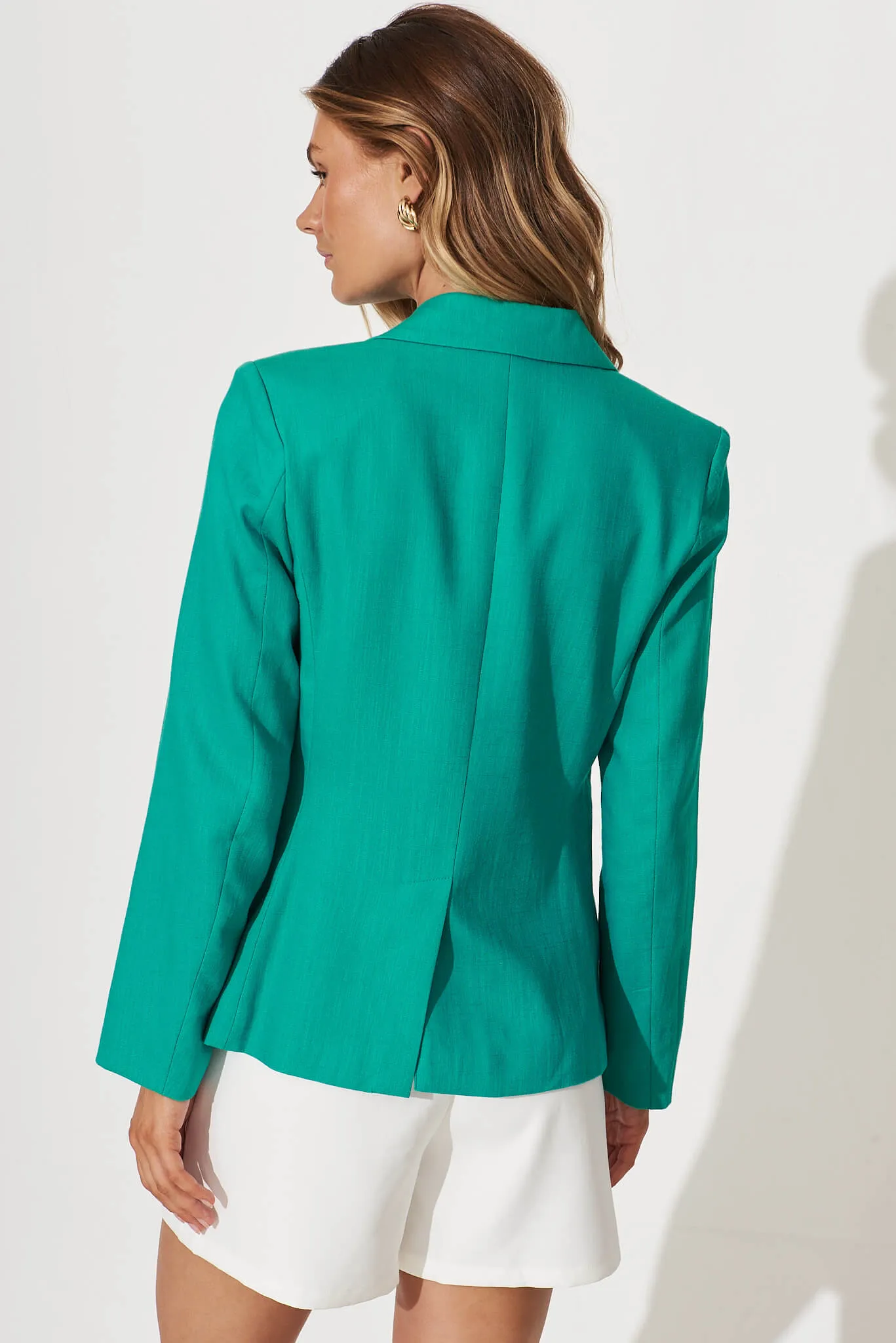 Deborah Blazer In Aqua Linen Blend
